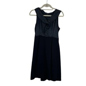 Theory Womens Hollis Silk Cotton Button A Line Dress Black Career Capsule Size 6